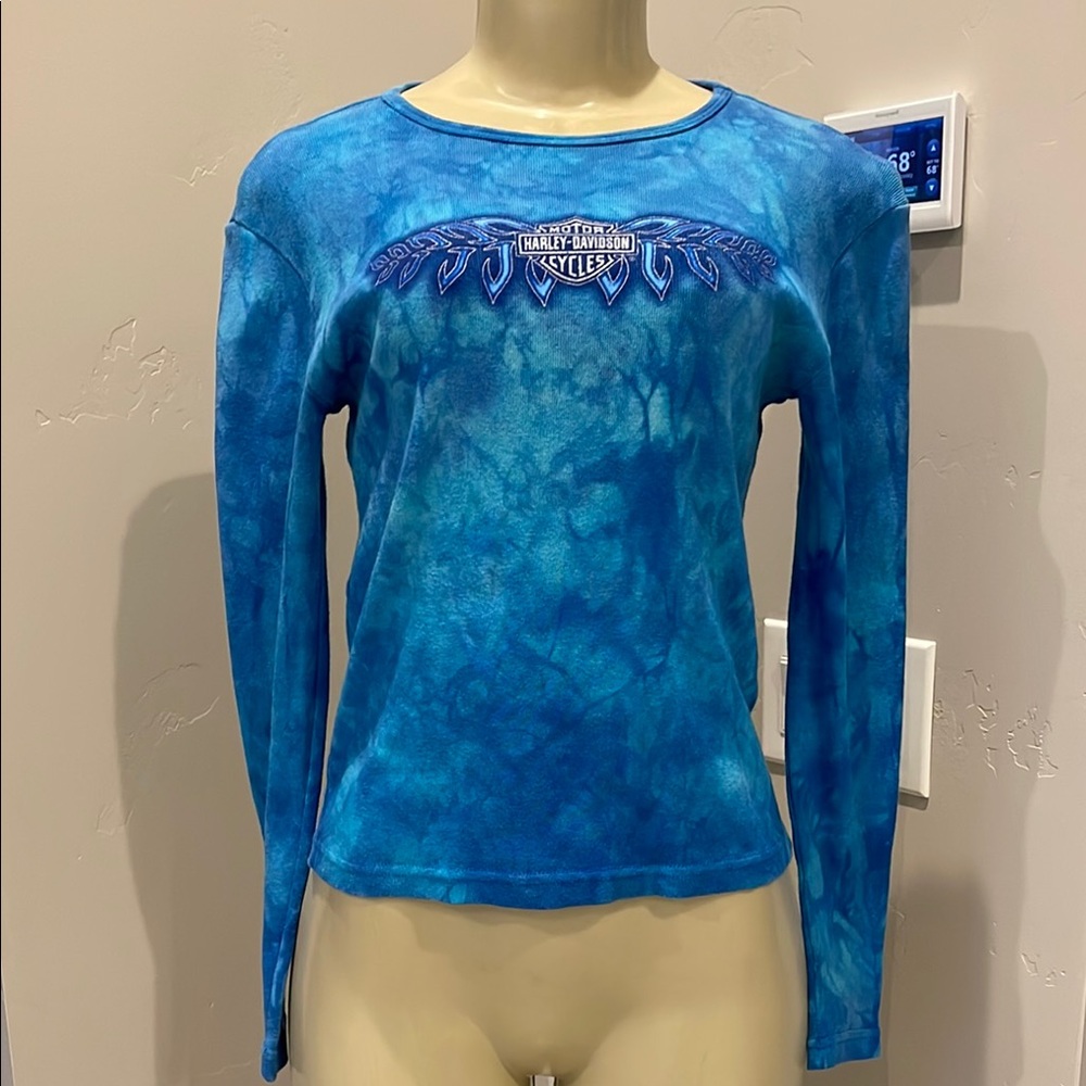 Harley-Davidson Blue tye die Women's long sleeve Top size small